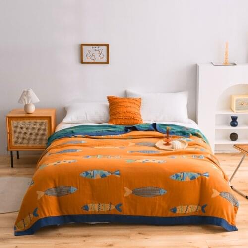 Bohemia Blankets orange fish Blankets Pure Cotton Yarn Blanket Throw On Bed/car/sofa Lovely Blankets Kid Bedding full Bedclothes