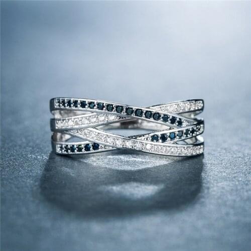 High Quality 6 Colors Silver Color Ring Bridal Luxury Cross CZ Rhinestone Wedding Rings for Women Wedding Party Gifts