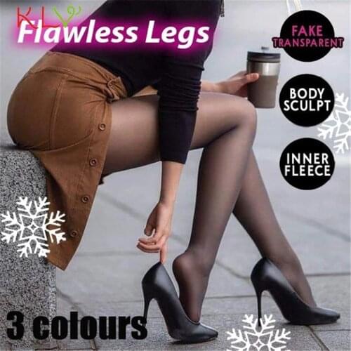 Women Pantyhose Sexy Lingerie Flawless Legs Fake Translucent Warm Fleece Pantyho Elastic Stockings Thigh Sheer Tights Panty 19Dc