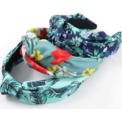 Women Girls Satin Flower Pattern Big Knot Hairband Headband Adult Hair Accessories