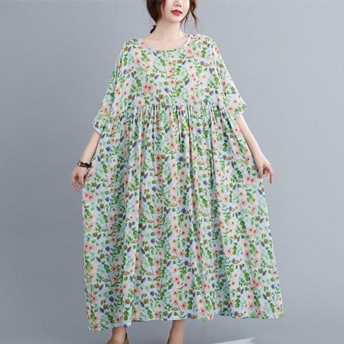 O-neck Short Sleeve Loose Summer Dress Print Floral Holiday Beach Casual Dress Plus Size 5XL 6XL 100kg wear Women Long Dress