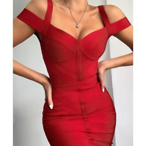 Wholesale Vestidos Sexy Sleeveless Black Red Women Summer Bandage Dress 2020 Designer Fashion Evening Party Dress Vestido