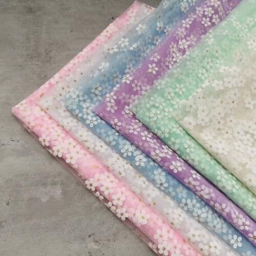 1M Cherry Blossom Mesh Fabric Flower Printed Tulle Girls Clothes Women Dress Material Wedding Birthday Party Sewing Supplies