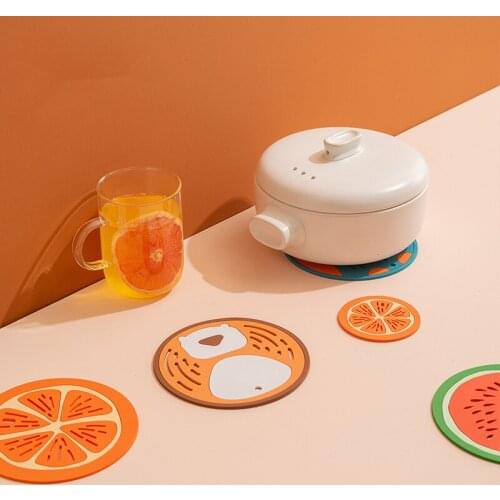 1 Pieces Lytwtws Novelty Soft Silicon Heat Insulation Cup Pads Table Cartoon Animals Fruit Place Mat Drink Coffee Coasters