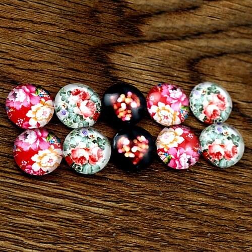 10pcs/lot (One Set) Fit 12mm Cat Flower Handmade Glass Cabochons Pattern Domed Jewelry Accessories Supplie-E6-74