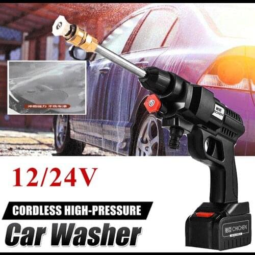 12/24V Cordless Electric Car Washer Spray Gun Portable High-pressure w/ Battery 5m/16.4ft for Cleaning Washing Nozzle Tools