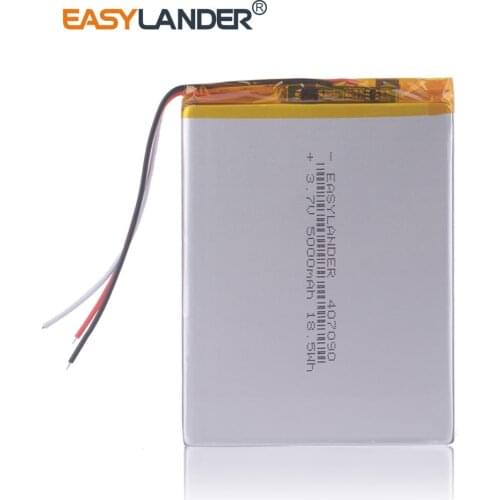3.7V 5000mAh 407090 polymer lithium ion battery rechargeable batteries for tablet pc 7 inch Tablet PC 3wires