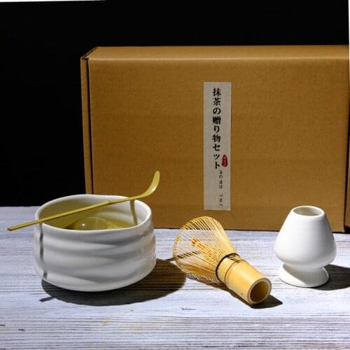 4pcs Ceramic Bamboo Traditional Matcha Gift Set Matcha Whisk Spoon Matcha Bowl Whisk Holder Japanese Tea Sets Kitchen Accessorie
