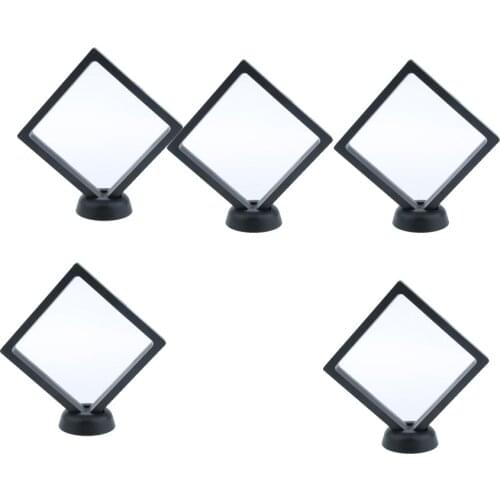 5 Pcs 3D Floating Frame Display Holder Coin Display Stand for Challenge Coins, Jewelry, Antique, Medal, Black 11x11cm