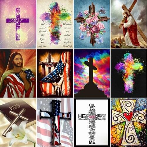 5D DIY Diamond Painting Jesus Christian Cross Stitch Kit Full Diamond Embroidery Mosaic Art Picture with Rhinestone Decoration G