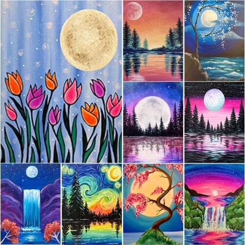 New 5D DIY Diamond Painting Moon Flower Diamond Embroidery Landscape Cross Stitch Crafts Full Square Round Drill Home Decor Gift