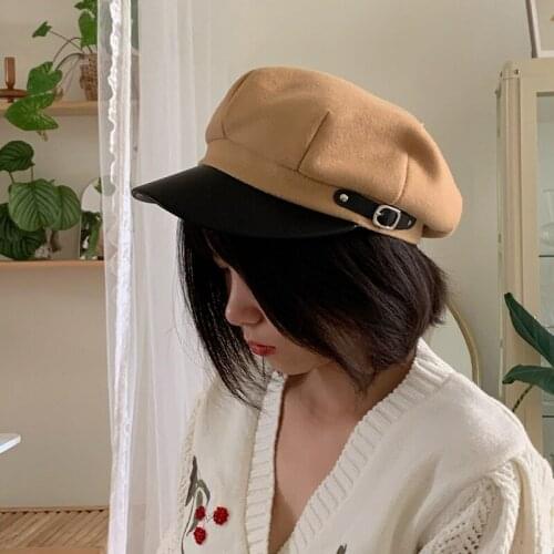 New Women Berets Fashion Autumn Winter Octagonal Caps Stylish Artist Painter Hat Ladies Wool Cotton Blend Black Grey Beret Hats
