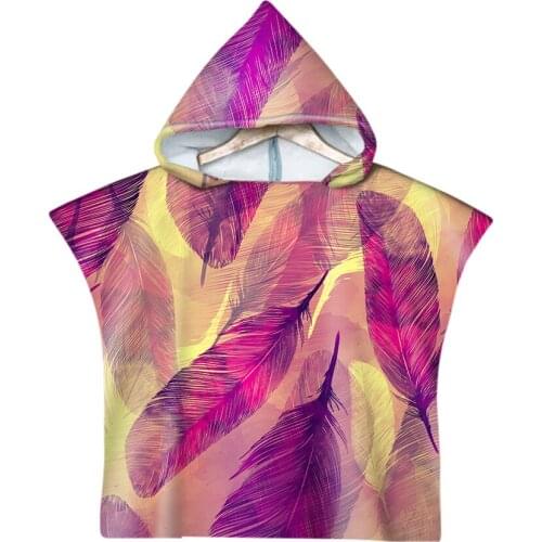 Free shipping Watercolor Flower Leaves Feathers Baby Kids Children Hooded Poncho Towel Beach Pool Swim Novelty Gift