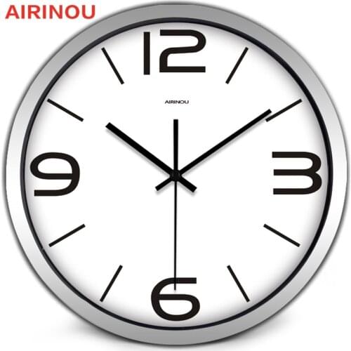 Airinou Circle Round Large Brief Black Metal Frame Men Women Office Home Family Simple Wall Clock