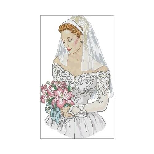 Bride with Bouquet-14CT ( Counted Cross Stitch 11CT 14CT 18CT Cross Stitch Kits Embroidery Needlework Sets