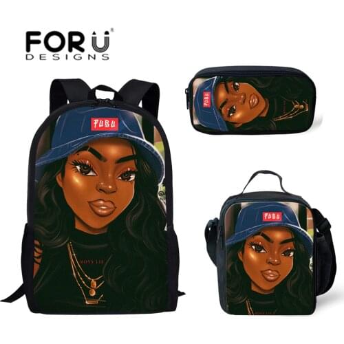 FORUDESIGNS Black Women Art African Girl Printing School Bags for Kid Bag Bagpack Children 3pcs/set Schoolbag Primary Satchel