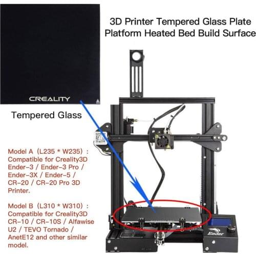 CREALITY 3D Tempered Glass Platform Heated Bed Build Surface Fit For Ender-3/Ender-3 Pro/Ender-5/CR-20/CR-20 Pro Printer