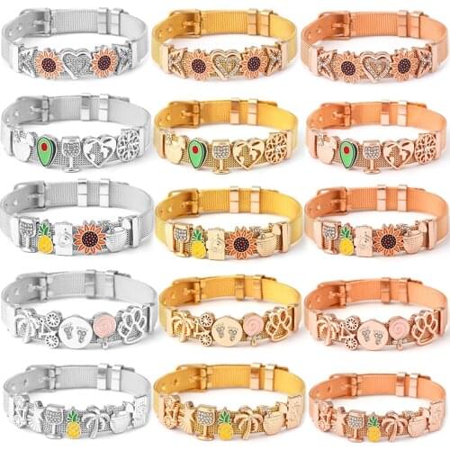 European Style Charm Bracelets With Dog Paw Avocado Slide Beads Stainless Steel Mesh Bracelets Bangles For Women Jewelry Gift
