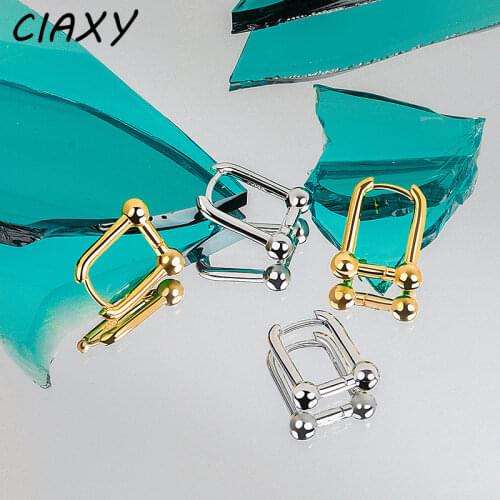 CIAXY 925 Sterling Silver Geometric U-shaped Earrings Female Elegant French Style Horseshoe Ear Buckle Earring Simple Jewelry