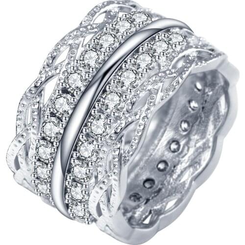 Hainon New Wide Luxury Silver Color Cross Rings For Women Wedding Engagement Rings Fashion Twisted Leaf Zircon Jewelry Rings