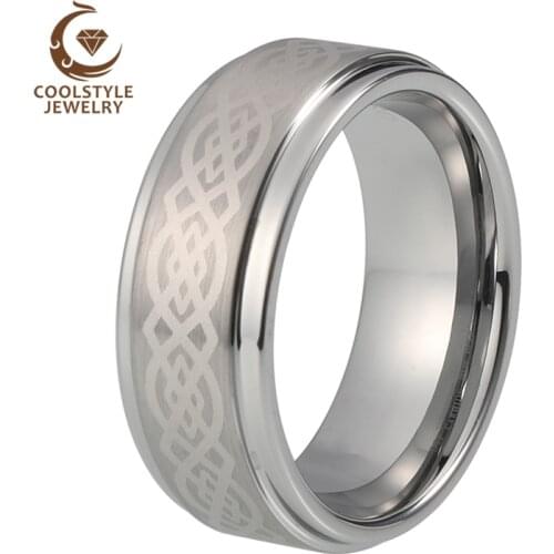 8MM Classic Tungsten Carbide Ring Wedding Band For Men Women With Laser Engraved Stepped Brushed Comfort Fit