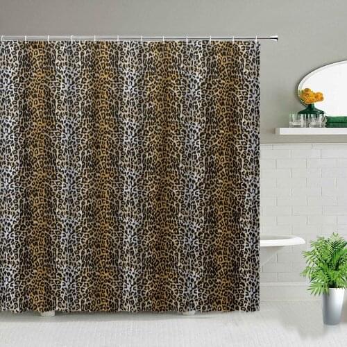 Brown Leopard Print Shower Curtain Set Modern Animal Personality Home Bathroom Decor Bath Curtains Waterproof Cloth With Hooks