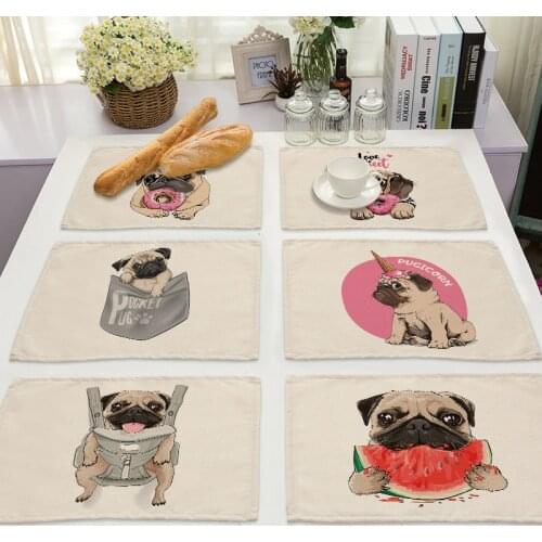 1Pcs Kawaii Dog Cotton Linen Pad Dining Table Mats Coaster Bowl Cup Mat Pattern Kitchen Placemat 42*32cm Home Decor ML0010
