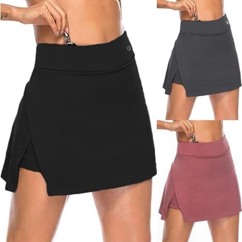 Women Irregular Slitting Hem Fake Two Piece Elastic Sports Shorts Mini Slim Skirt With Protection Pant