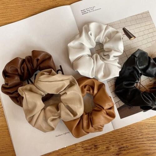 Fashion PU Leather Scrunchies Solid Rubber Bands Women Girls Retro Korean Elastic Hair Bands Ponytail Hold Hair Accessories