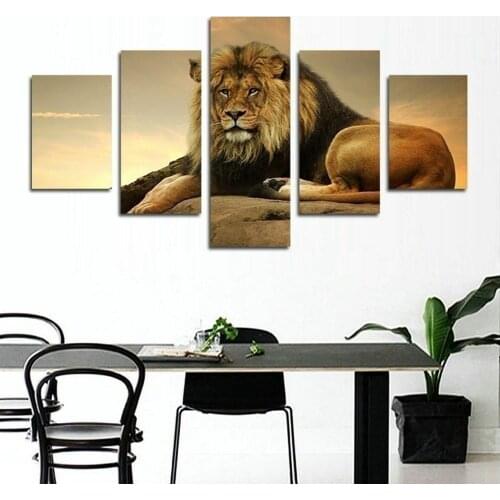 5 Piece Animal Poster Modular Canvas Pictures Print Lion Frameless Wall Art Canvas Paintings Wall Decorations for Living Room