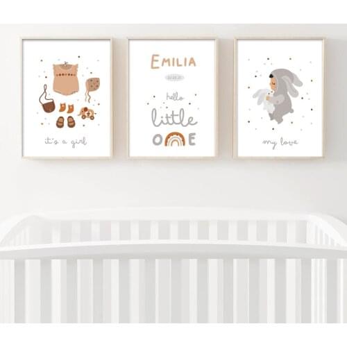 Cartoon Little One Print Customed Baby Name Birthday Canvas Posters Paintings Nursery Skirt Shoes Wall Art for Kids Room Decor