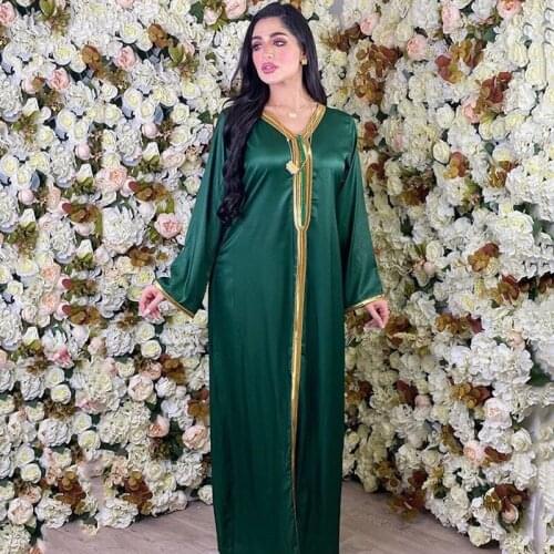 Islamic Clothing Gold Ribbon Patchwork Abayas For Women Caftan Marocain Muslim Fashion Long Dresses Evening Gowns Ramadan