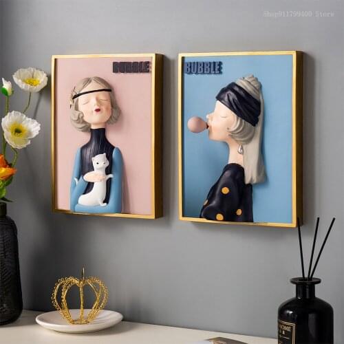 Resin girl model wall hanging wall Nordic wall decoration living room painting art decoration bedroom creative decoration