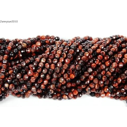 Natural Red Tigers Eye Gems Stones 3mm Faceted Round Spacer Seed Beads 15.5'' Strand for Jewelry Making Crafts 5 Strands/Pack