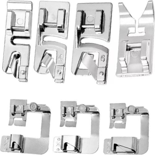 Nonvor 7 Pcs Hemming Foot Kit - 3 Pcs Narrow Rolled Hem Sewing Machine Presser Foot, 3 Pcs Wide Hem Straight Stitch Presser Foot