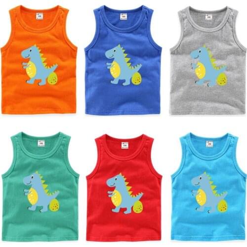 Summer New Sleeveless T Shirt For Boys Kids Girls Cartoon Cotton Candy Colors Pullover Tops Sports Soft Breathable Baby Vest