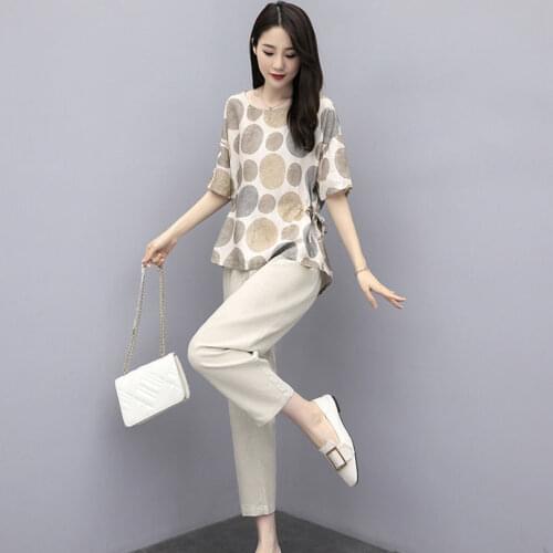 2020 New Summer Casual Two Piece Set Top And Pants Loose 2 Peice Set Short Sleeve T Shirt And Wide Leg Pants Loose Suit Z04