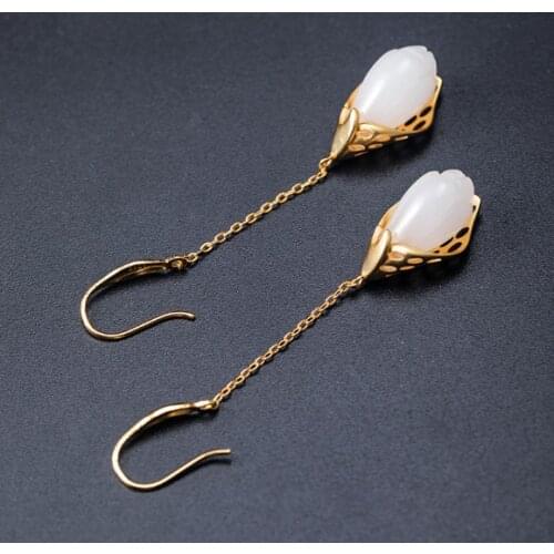 New Orchid Ear Threads Real 925 Sterling Silver Drop Earrings Set With Vintage Jewelry For Women