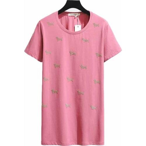 Oversize Cotton T-Shirt Women Summer Diamond Short Sleeve O-Neck Loose Cozy Long Tees Top Plus Size 3XL-7XL Bust 125-165cm KW438