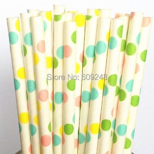 100pcs Mixed Colors Colorful Biodegradable Vintage Party Decorations Aqua Green Yellow Pink Multi Polka Dot Drinking Straws