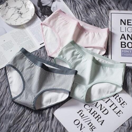 Sexy Mid-Rise Female Panties Comfortable Women Striped Briefs Breathable Underwear