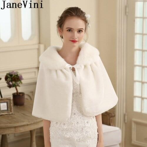 JaneVini 2018 Ivory/Red Faux Fur Wedding Shrug Formal Wrap Winter Bolero Girl Coat Wraps Cape Bridal Cloak Jacket Accessories