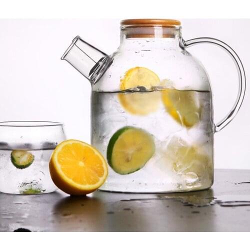 1000/1800ml High Borosilicate Glass Heat Resistant Teapot Coffee Water Jug with Wooden Lid Glass Bottle Puer Kettle Teaware