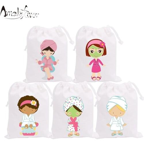 SPA Theme Party Favor Bags Girls' Party Gift Bags SPA Cosmetics Bags Party Supplies 5PCS