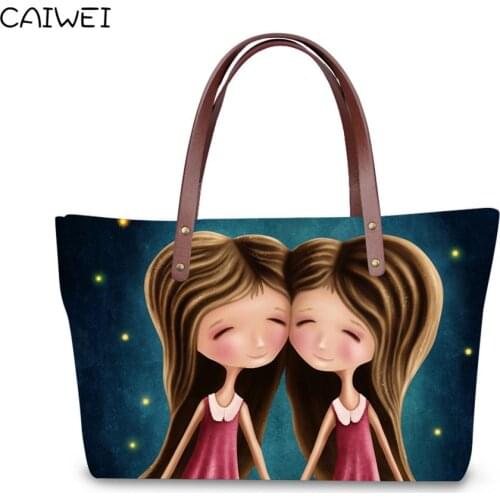 Women Cartoon Handbag Constellation Prints Ladies Casual Large Shoulder Bag Female Top-handle High Quality Shopping Tote Purse