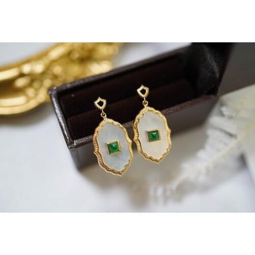 SX Solid 18k Gold About 0.20ct Nature Green Emerald Gemstones Diamonds Earrings for Women Fine Jewelry Birthday Presents