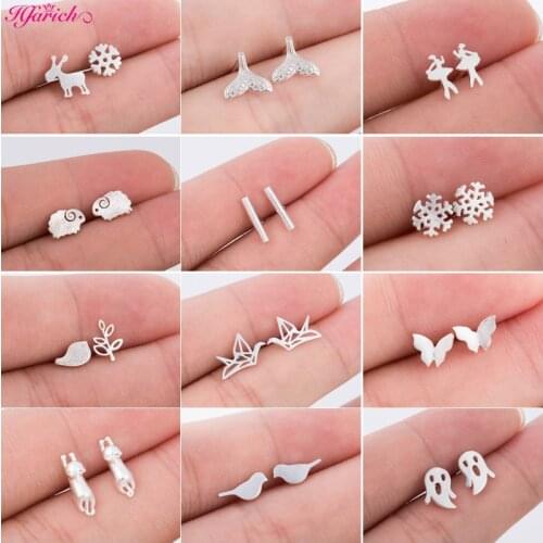 Female Jewelry Cute Elk Deer Butterfly Ghost Cats Small Stud Earrings Fashion Earring For Women Girl Romantic Wedding Gifts