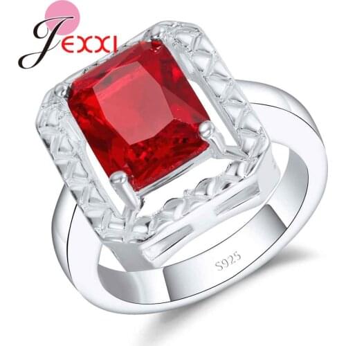 Fashion Red Crystal Ring For Wedding Party Pure 925 Sterling Silver Rings For Women Engagement Cubic Zirconia Accessories