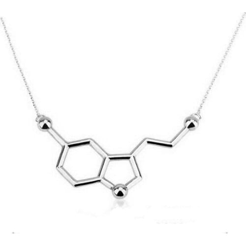 1Pc New Copper Serotonin Molecule Pendant Necklace Gold Silver Plated Long Link Chain Anime Women Love Necklaces