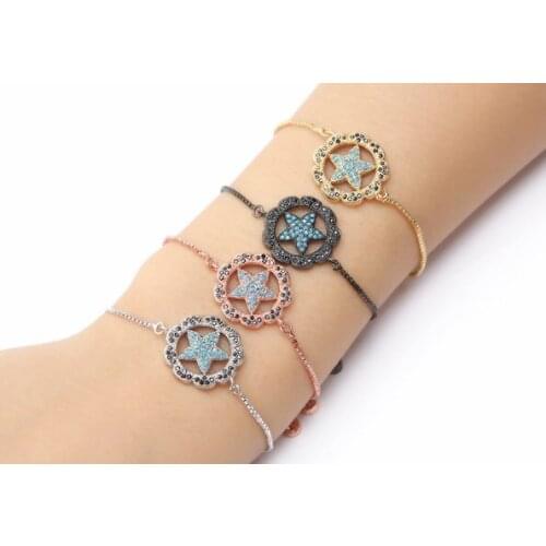 Gold silver Chain micro pave cz Zircon Cubic Zirconia bracelet rope adjusted Macrame yrg2 pentagram start Bangle gift